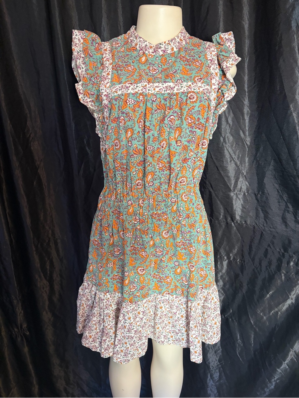 Universal Thread Teal Paisley Mini Dress with Orange Floral Accents